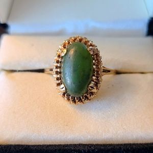 Vintage Jade Cabochon Ring, 10kt yellow gold